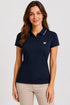 Women's 280 GSM Bio-Washed Cotton Polo T-Shirt - Dark Navy / White Border front view