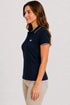 Women's 280 GSM Bio-Washed Cotton Polo T-Shirt - Dark Navy / White Border side view