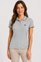 Women's 280 GSM Bio-Washed Cotton Polo T-Shirt - Heather Gray / Black Border front view