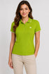 Women's 280 GSM Bio-Washed Cotton Polo T-Shirt - Lime Green / White Border front view