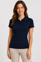 Women's 280 GSM Bio-Washed Cotton Polo T-Shirt - Navy / Tonal Blue Border front view