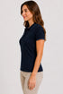 Women's 280 GSM Bio-Washed Cotton Polo T-Shirt - Navy / Tonal Blue Border side view