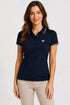 Women's 280 GSM Bio-Washed Cotton Polo T-Shirt - Navy / White Border front view