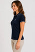Women's 280 GSM Bio-Washed Cotton Polo T-Shirt - Navy / White Border side view