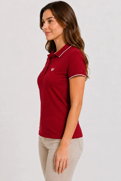 Women's 280 GSM Bio-Washed Cotton Polo T-Shirt - Red / White Border side view