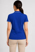 Women's 280 GSM Bio-Washed Cotton Polo T-Shirt - Royal Blue / White Border back view