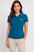 Women's 280 GSM Bio-Washed Cotton Polo T-Shirt - Teal / White Border front view