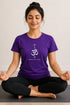 Rare Mode women's Om yoga regular fit T-shirt in Purple, sukhasana close-up view