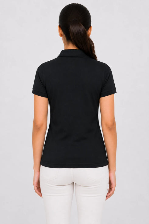 Women's Premium Cotton Polo T-Shirt - Black back view