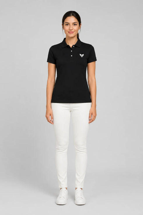 Women's Premium Cotton Polo T-Shirt - Black full view