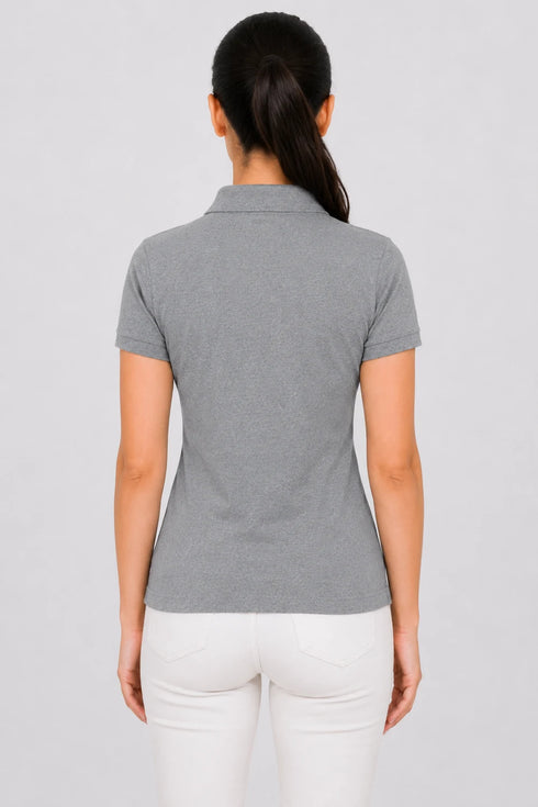 Women's Premium Cotton Polo T-Shirt - Heather Grey back view