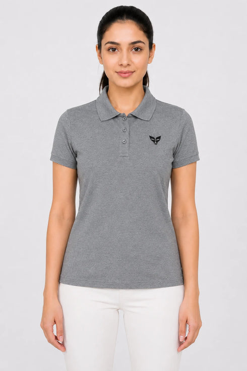 Women's Premium Cotton Polo T-Shirt - Heather Grey front view
