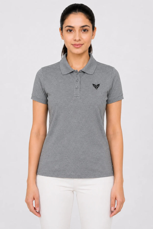 Women's Premium Cotton Polo T-Shirt - Heather Grey front view