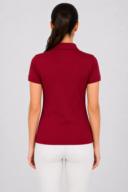 Women's Premium Cotton Polo T-Shirt - Maroon back view