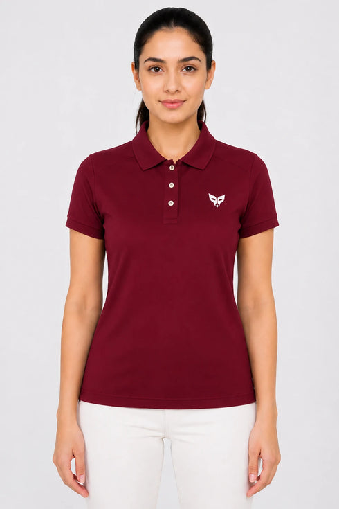 Women's Premium Cotton Polo T-Shirt - Maroon front view