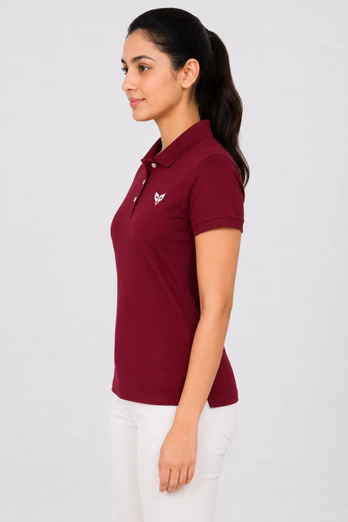 Women's Premium Cotton Polo T-Shirt - Maroon side view