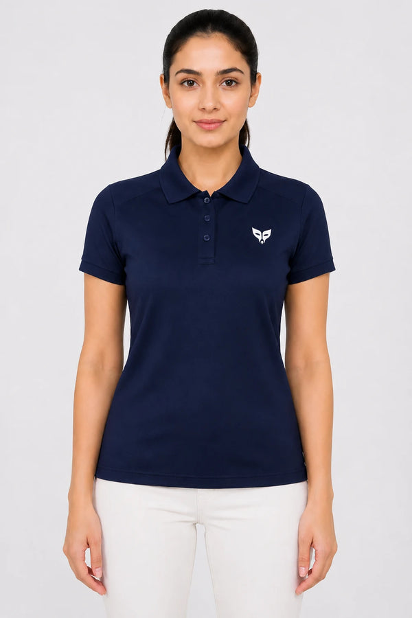 Women's Premium Cotton Polo T-Shirt - Navy Blue front view