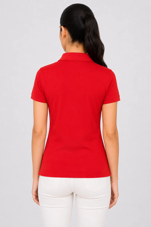 Women's Premium Cotton Polo T-Shirt - Red back view