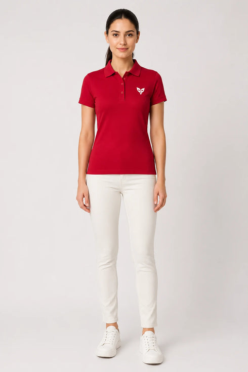 Women's Premium Cotton Polo T-Shirt - Red full view