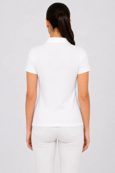 Women's Premium Cotton Polo T-Shirt - White back view