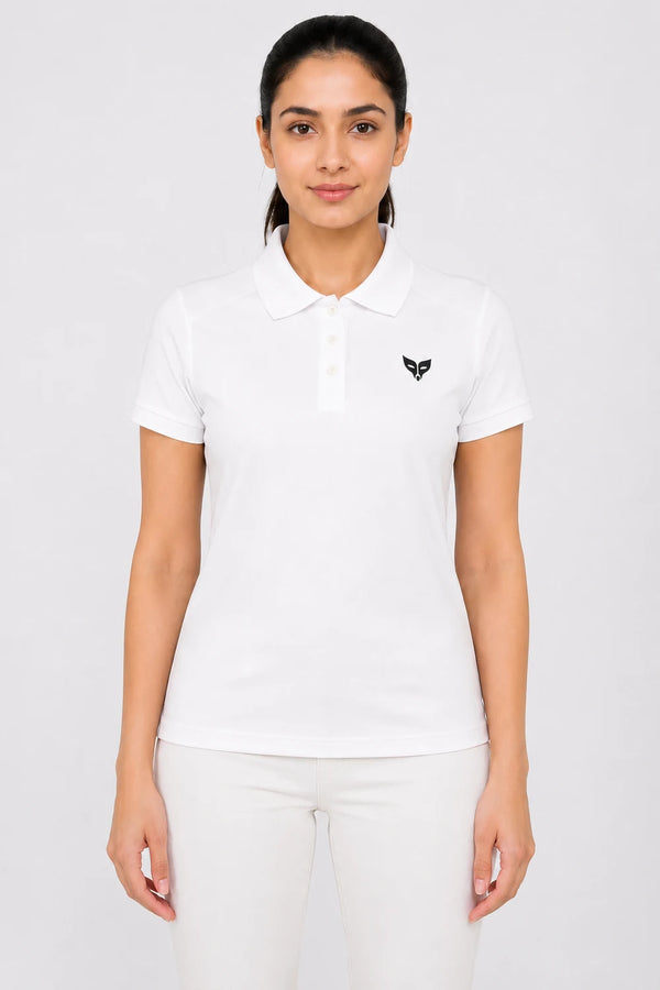 Women's Premium Cotton Polo T-Shirt - White front view