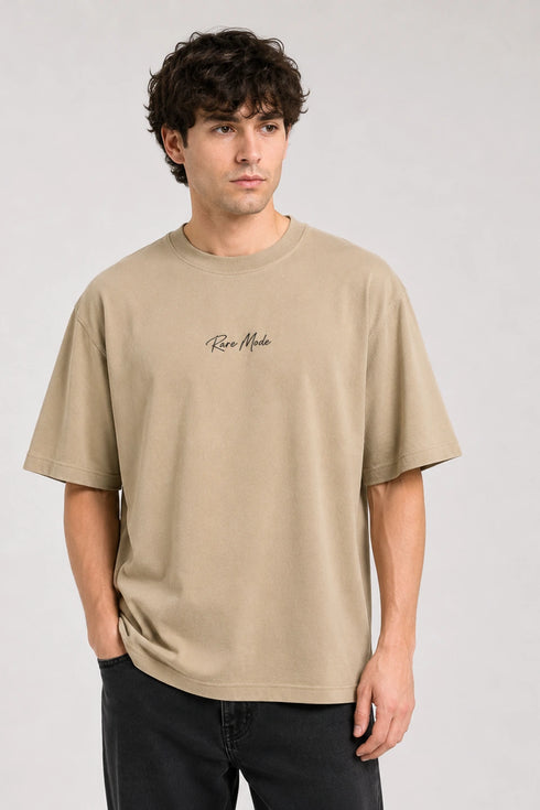 Lift Heavy Live Bold Oversized Graphic T-Shirt Rare Mode - Raremode Front Beige
