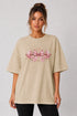 Women's beige fitness bow oversized T-shirt front view