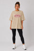 Women's beige fitness bow oversized T-shirt full model view