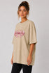 Women's beige fitness bow oversized T-shirt side view