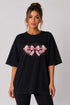 Women's black fitness bow oversized T-shirt front view