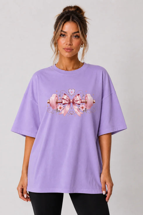 Women's purple fitness bow oversized T-shirt front view