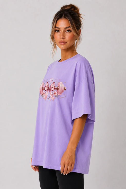 Women's purple fitness bow oversized T-shirt side view