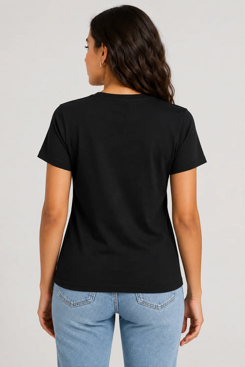 Women's Summer Vibes Premium Cotton T-Shirt - Black - Back View