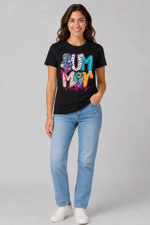 Women's Summer Vibes Premium Cotton T-Shirt - Black - Full View
