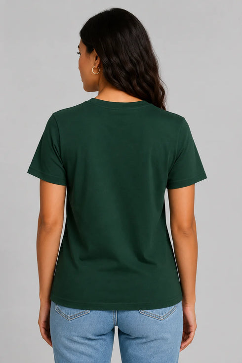 Women's Summer Vibes Premium Cotton T-Shirt - Dark Green - Back View
