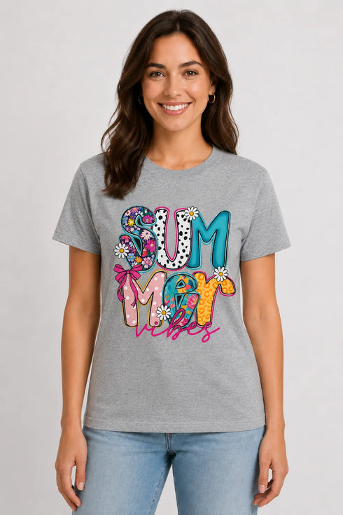 Women's Summer Vibes Premium Cotton T-Shirt - Grey - Front View