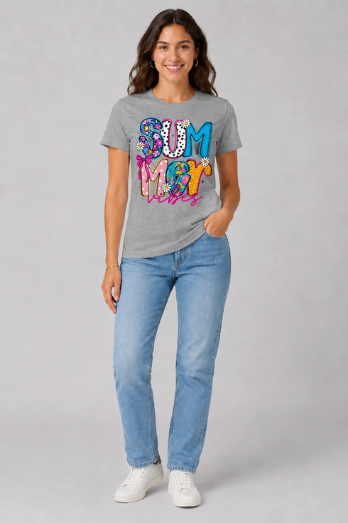 Women's Summer Vibes Premium Cotton T-Shirt - Grey - Full View