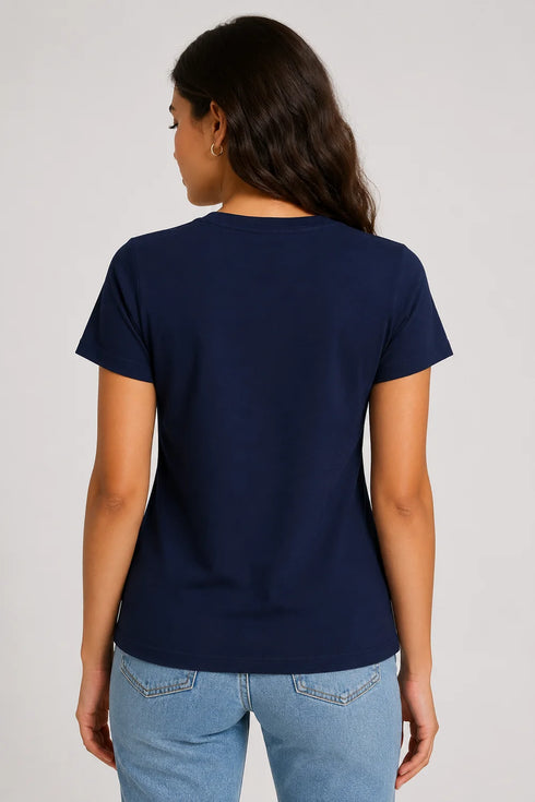 Women's Summer Vibes Premium Cotton T-Shirt - Navy - Back View