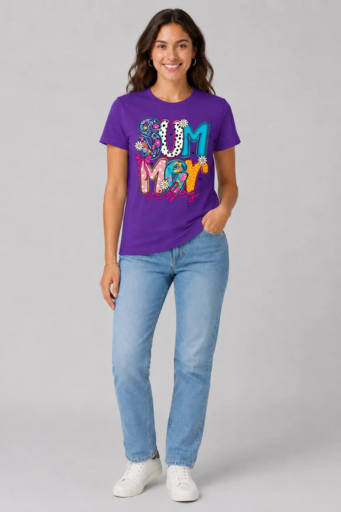 Women's Summer Vibes Premium Cotton T-Shirt - Purple - Full View