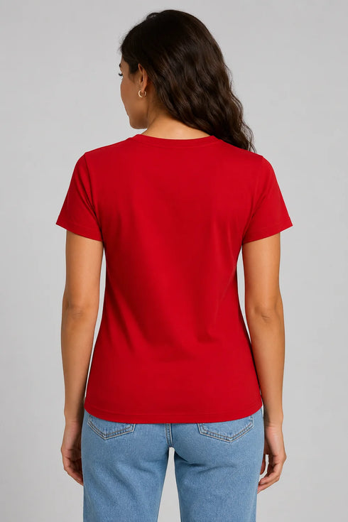 Women's Summer Vibes Premium Cotton T-Shirt - Red - Back View
