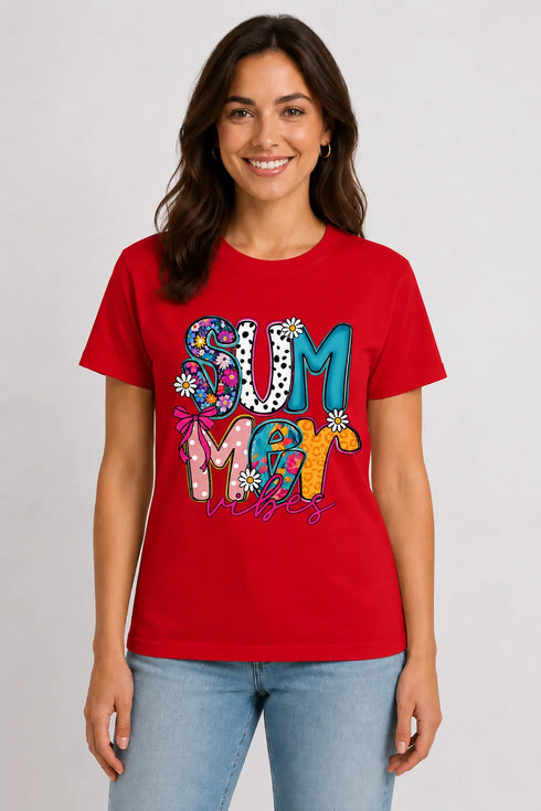Women's Summer Vibes Premium Cotton T-Shirt - Red - Front View
