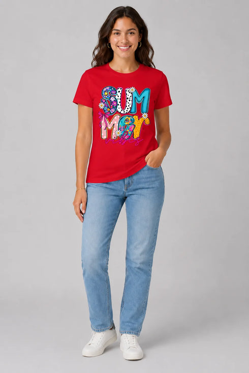 Women's Summer Vibes Premium Cotton T-Shirt - Red - Full View