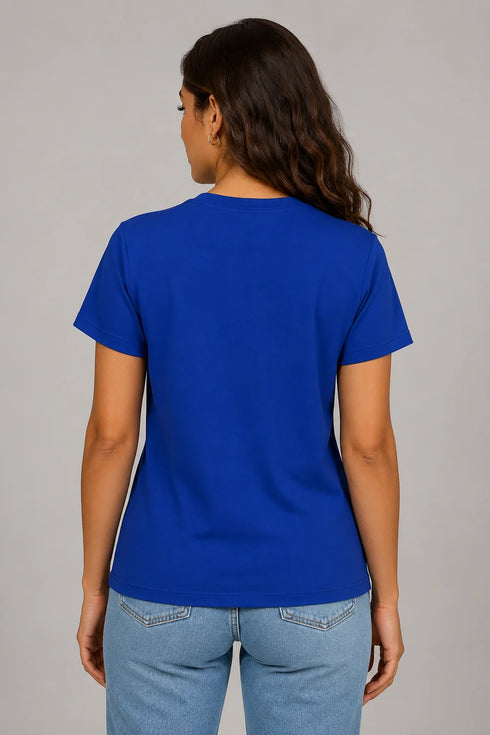 Women's Summer Vibes Premium Cotton T-Shirt - Royal Blue - Back View