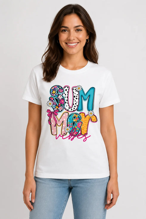 Women's Summer Vibes Premium Cotton T-Shirt - White - Front View