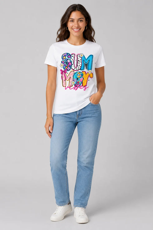 Women's Summer Vibes Premium Cotton T-Shirt - White - Full View