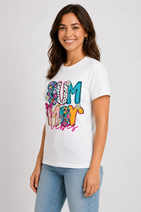 Women's Summer Vibes Premium Cotton T-Shirt - White - Side View
