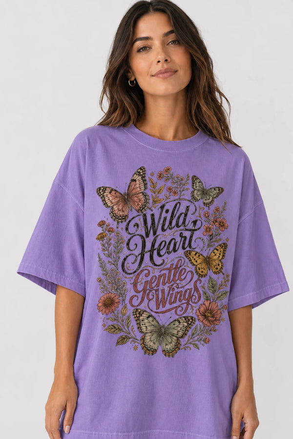 Wild Heart Gentle Wings Oversized T-Shirt in Purple