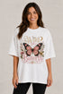 Wild Like A Butterfly Oversized T-Shirt for Women in White oversized fit on women model