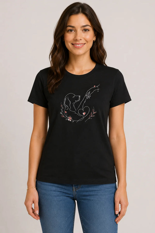 Women's Gentle Touch Dog Love Premium Cotton Oversized T-Shirt - Black - Front View
