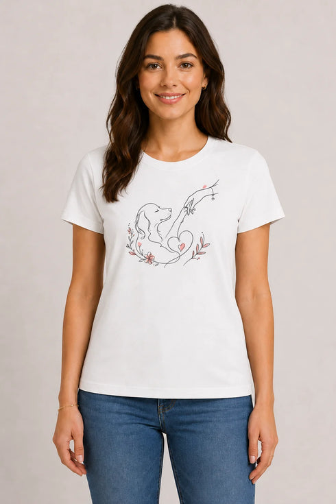 Women's Gentle Touch Dog Love Premium Cotton Oversized T-Shirt - White - Front View
